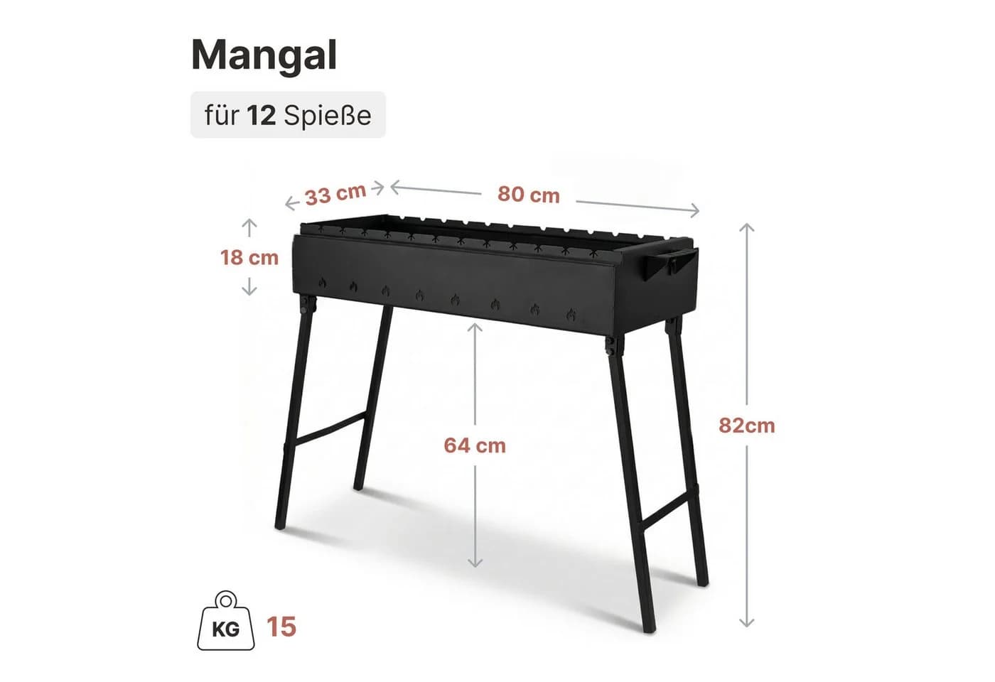 BIG-PAN Mangal Holzkohlegrill Klappbar für 12 Spieße - Bild 3