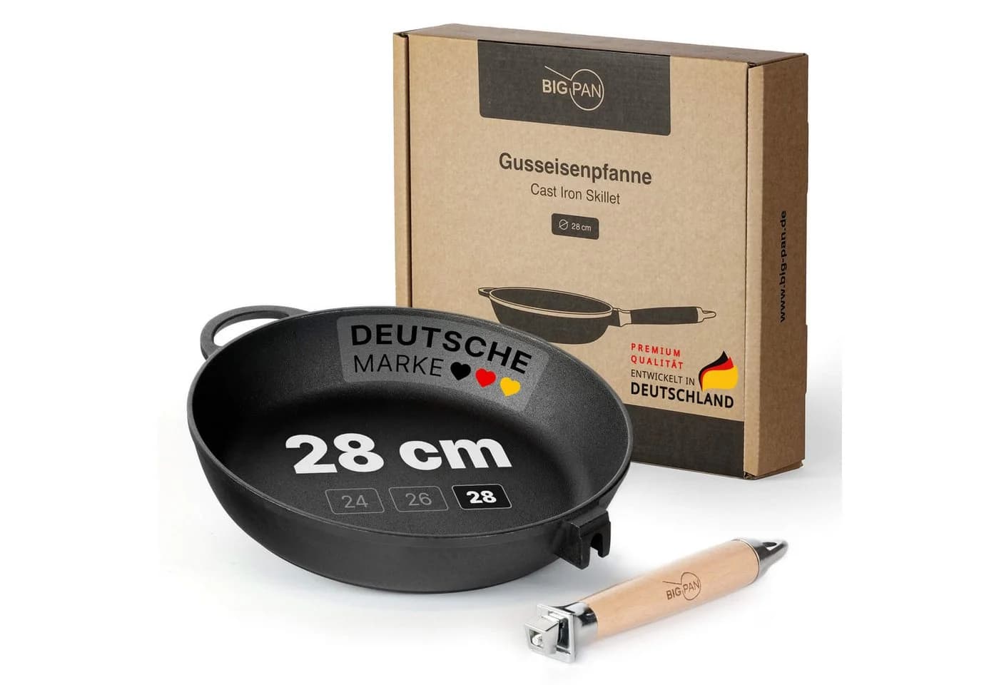 BIG-PAN Gusseisenpfanne 28 cm mit abnehmbarem Holzgriff - Bild 2
