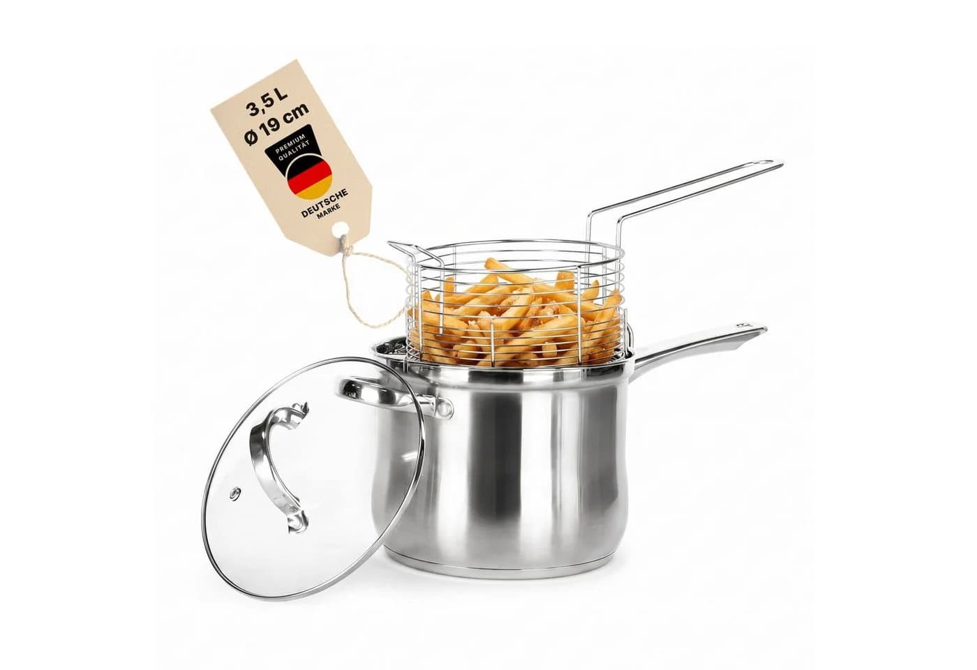 BIG-PAN Frittiertopf 3,5L Edelstahl mit Korb & Deckel - Bild 2