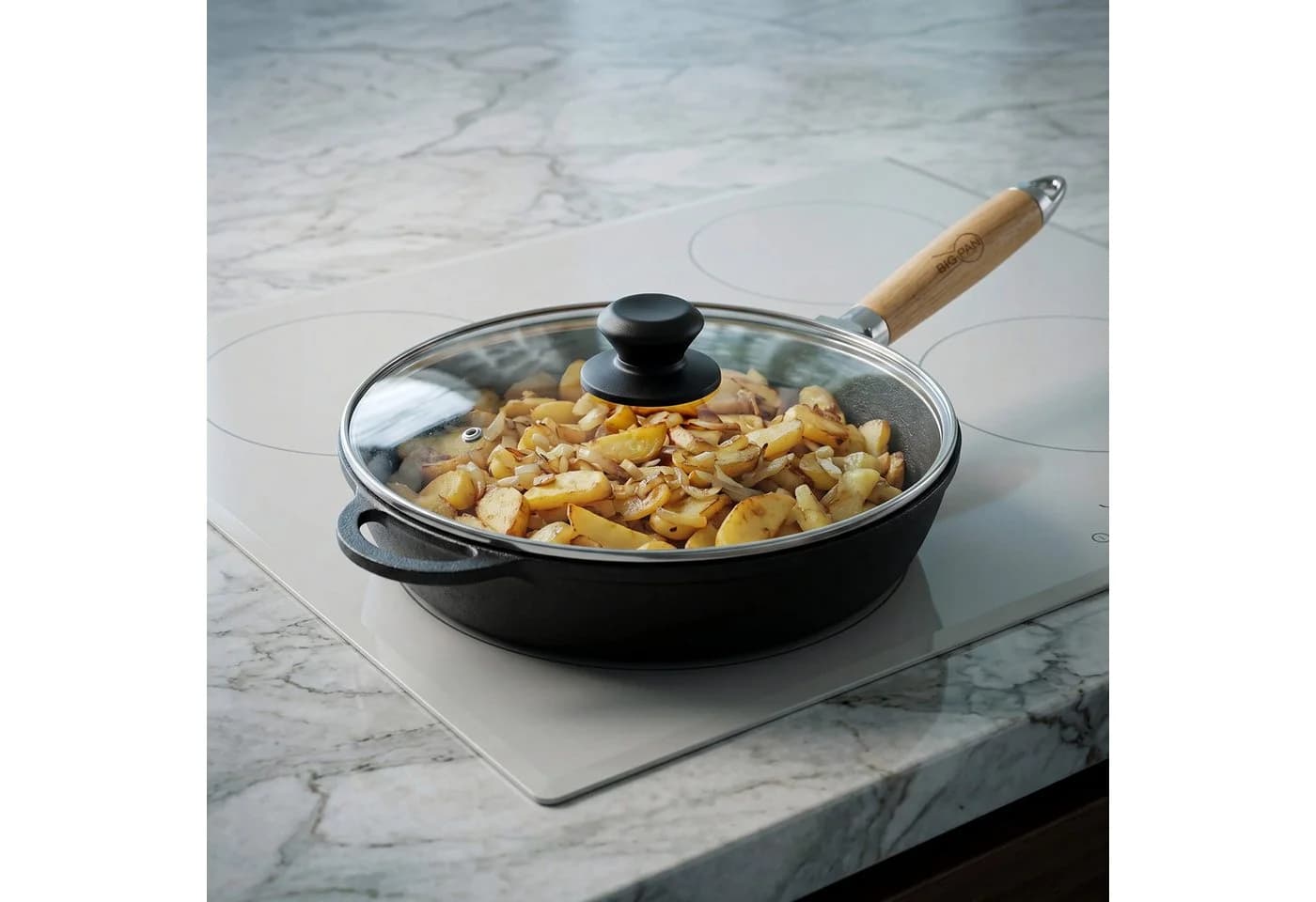 BIG-PAN Schmorpfanne Gusseisen 26 cm mit abnehmbarem Holzgriff - Bild 5