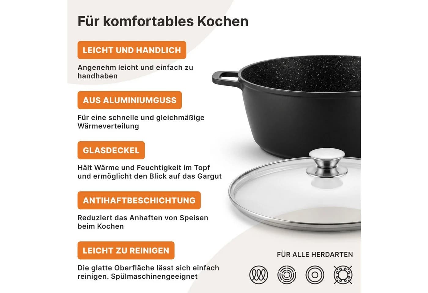 BIG-PAN Kochtopf 3,5L Ø24 cm Aluguss Antihaft Induktion Schwarz - Bild 5