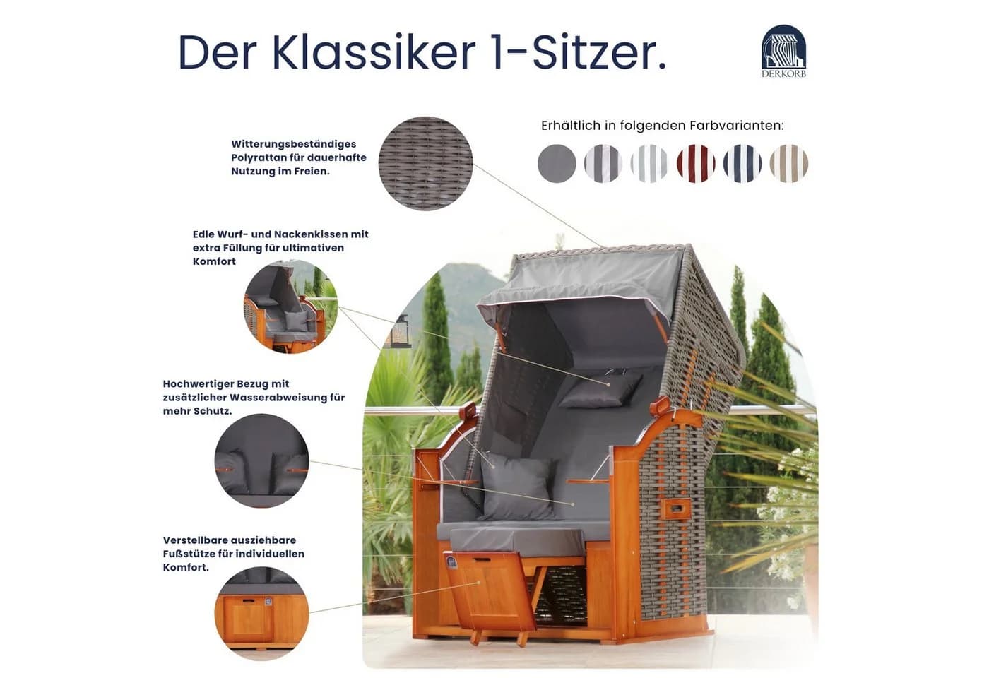DERKORB Strandkorb Der Klassiker 1-Sitzer Anthrazit Polyrattan - Bild 3