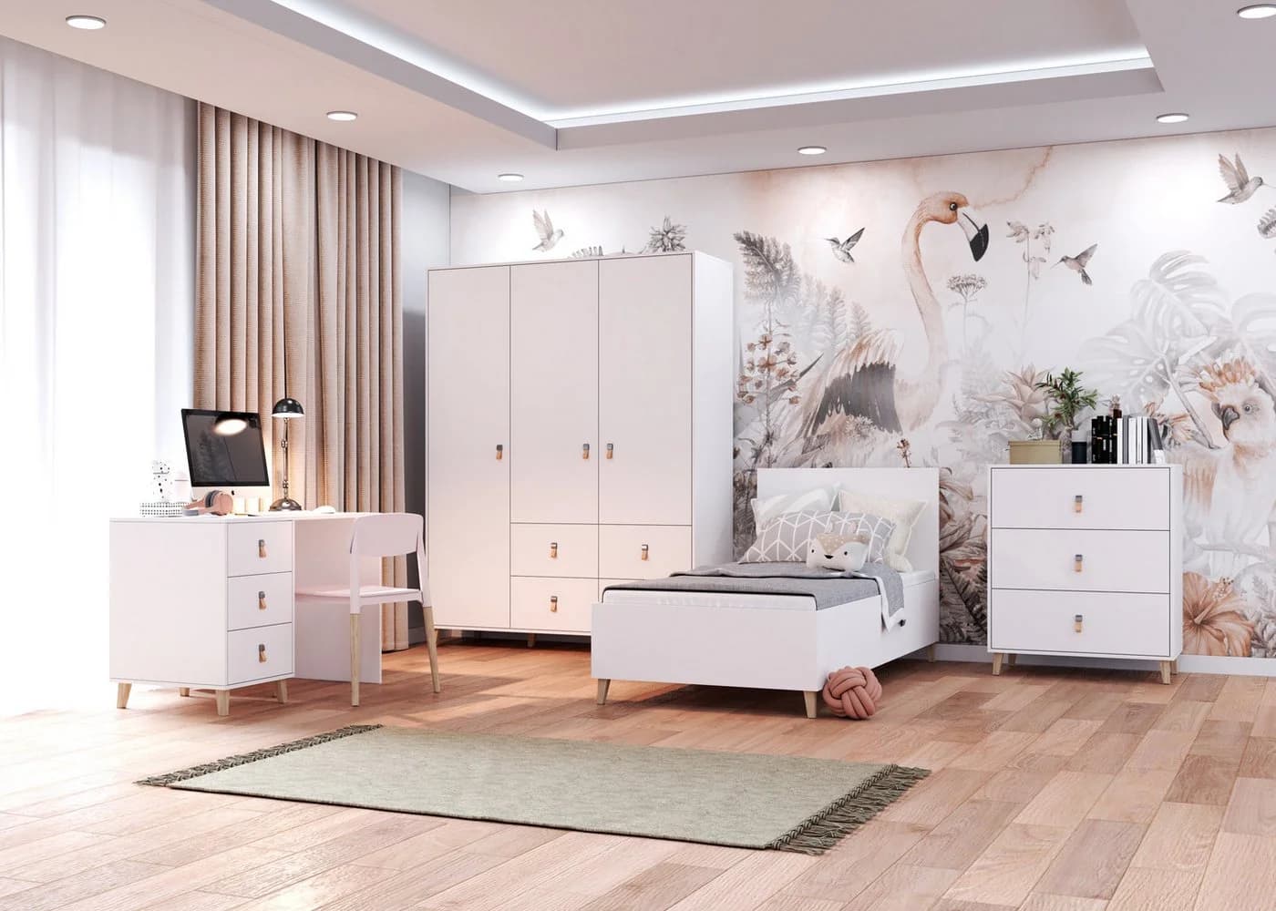 möbel-direkt.de Jugendzimmer-Set Svala Weiß Lederschlaufen - Bild 2