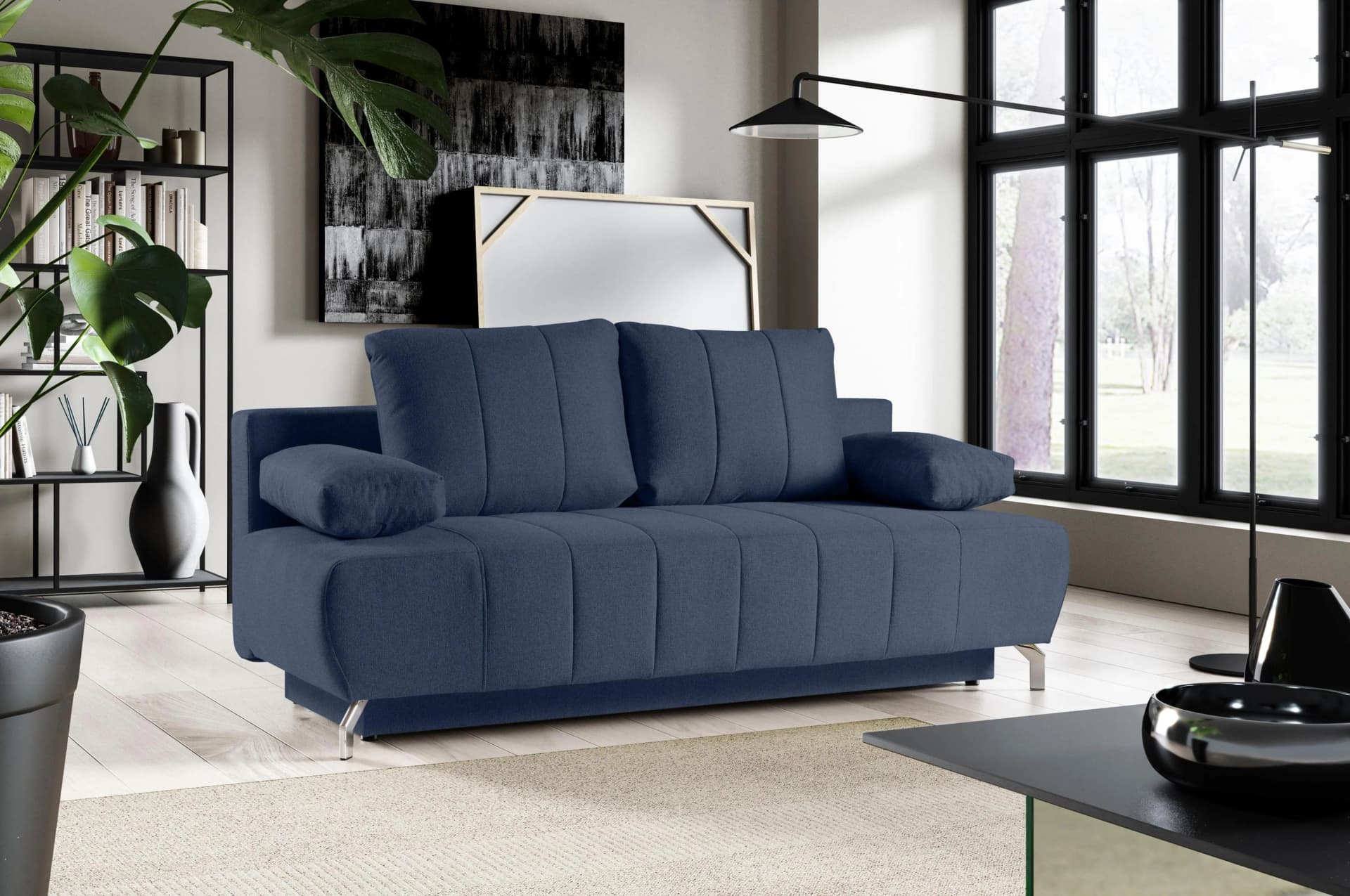 WERK2 Troya Schlafsofa mit Bettkasten und Schlaffunktion Dunkelblau