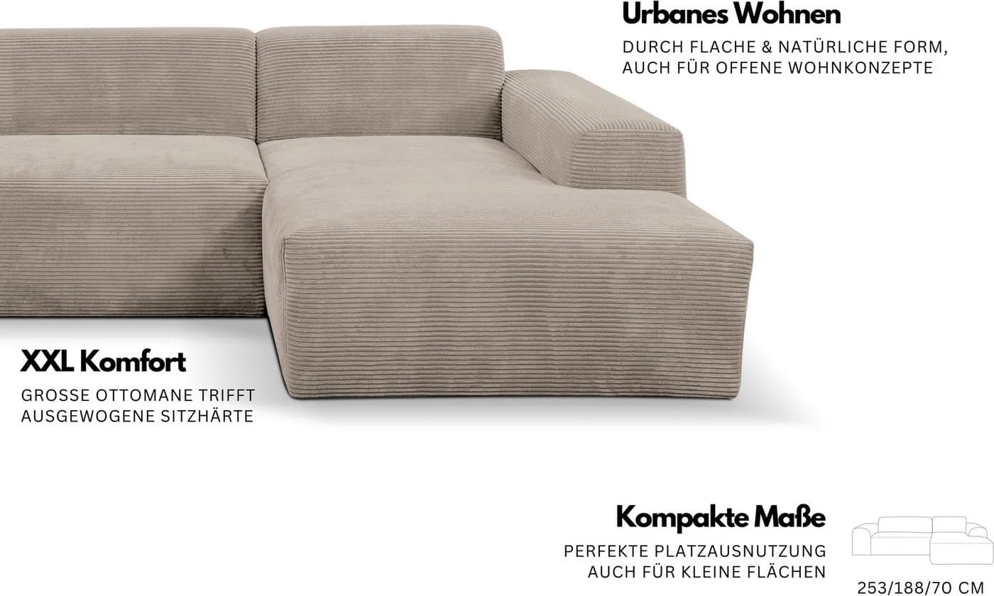 Ecksofa WERK2 Zeus-L Hellgrau/Beige mit Ottomane - Bild 3