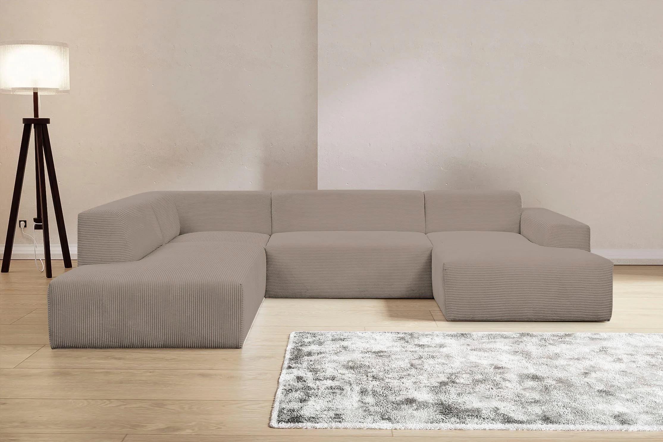 WERK2 Wohnlandschaft U-Form Hellgrau Beige Cord