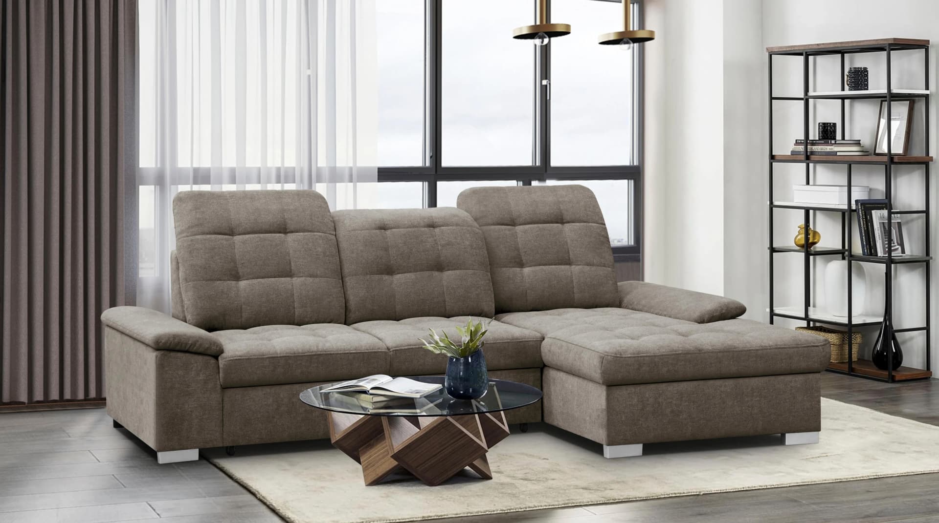 Ecksofa WERK2 Carmen mit Bettfunktion und Bettkasten Beige