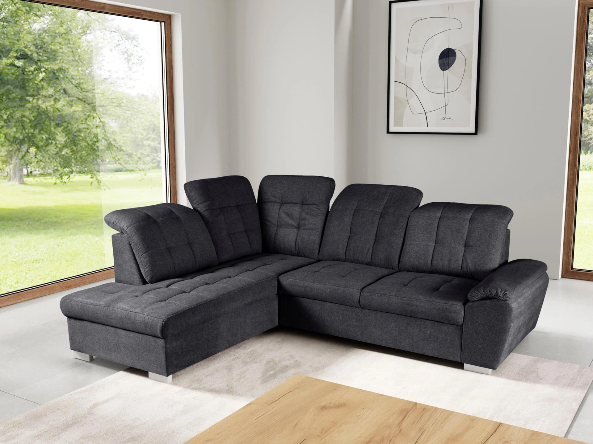 Ecksofa Brindisi L-Form Anthrazit mit Bettfunktion