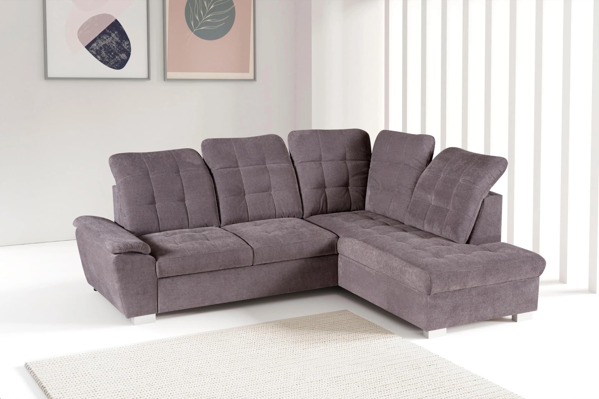 Ecksofa Brindisi Grau L-Form mit Bettfunktion und Bettkasten