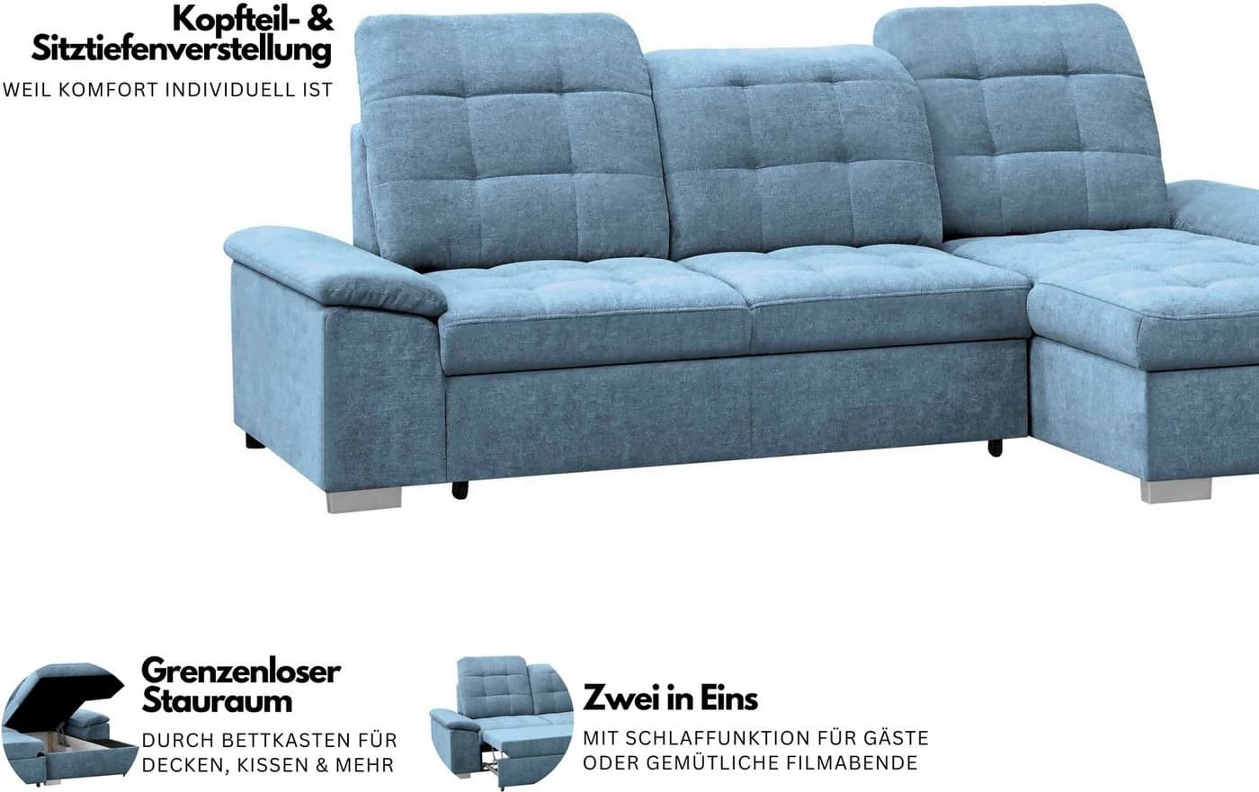 Ecksofa WERK2 Carmen Anthrazit mit Bettfunktion & Sitztiefenverstellung - Bild 3