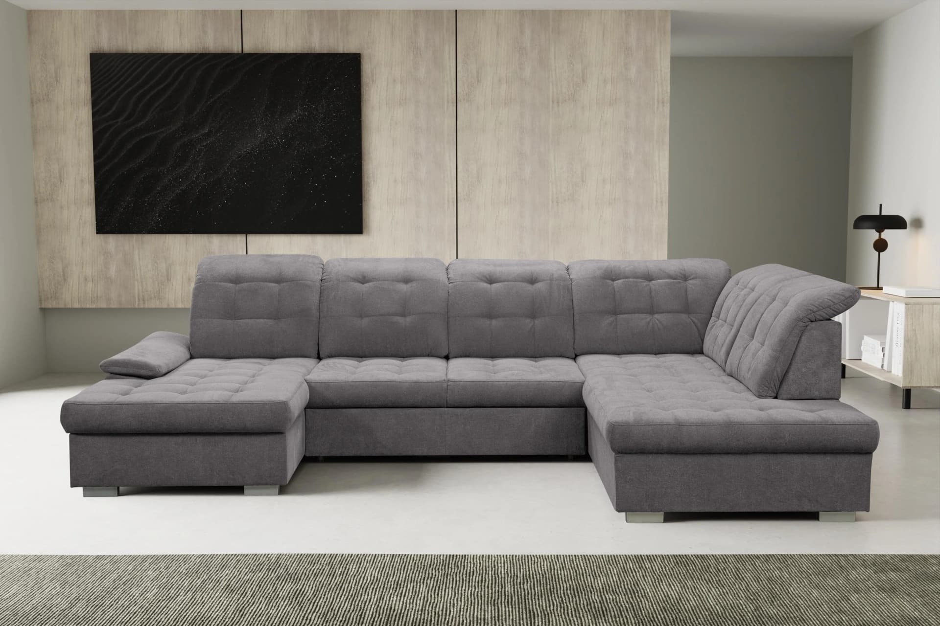 WERK2 Kordula U-Form Wohnlandschaft Grau mit Schlaffunktion