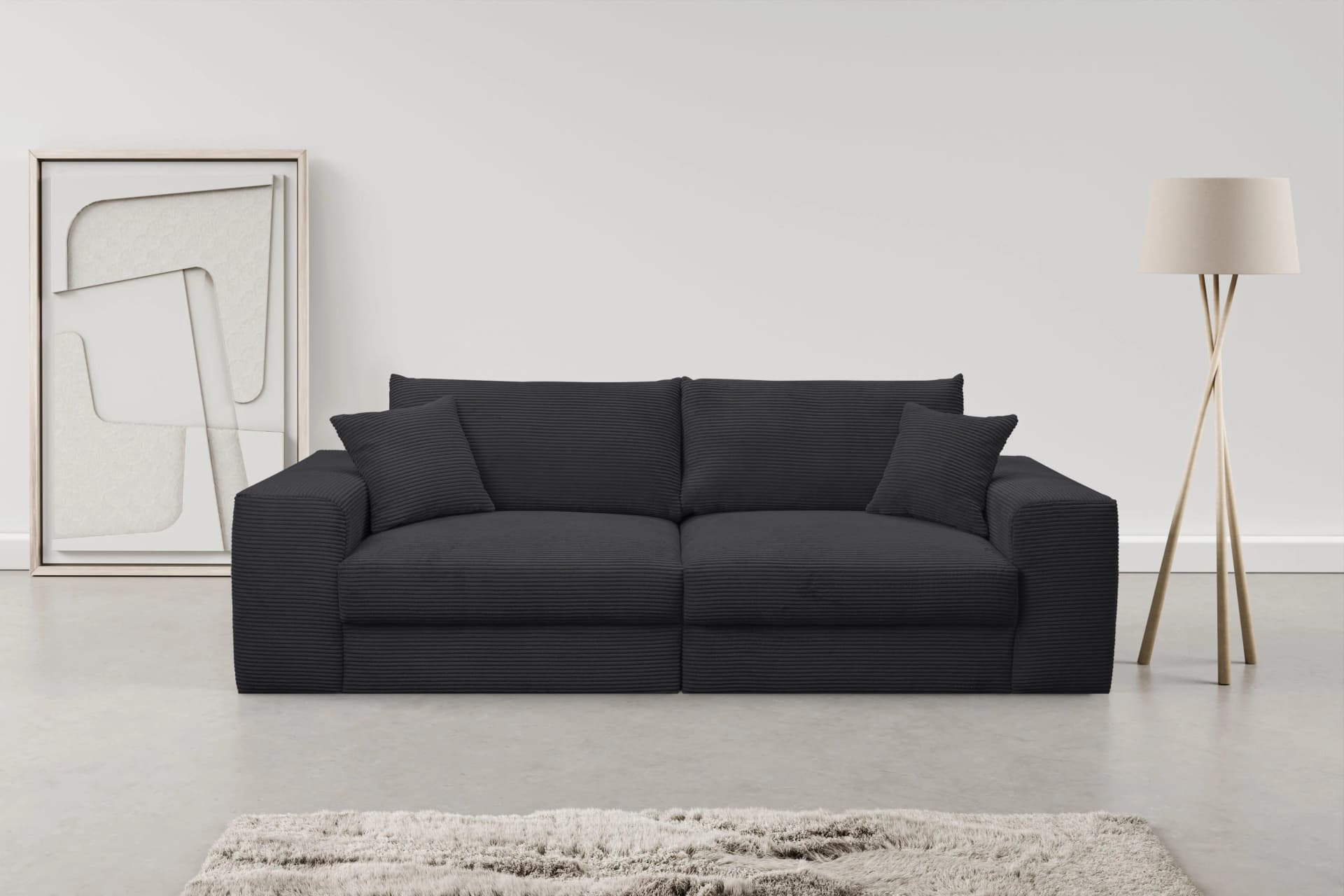 Big-Sofa WERK2 Rozzana Anthrazit Cord mit losen Rückenkissen