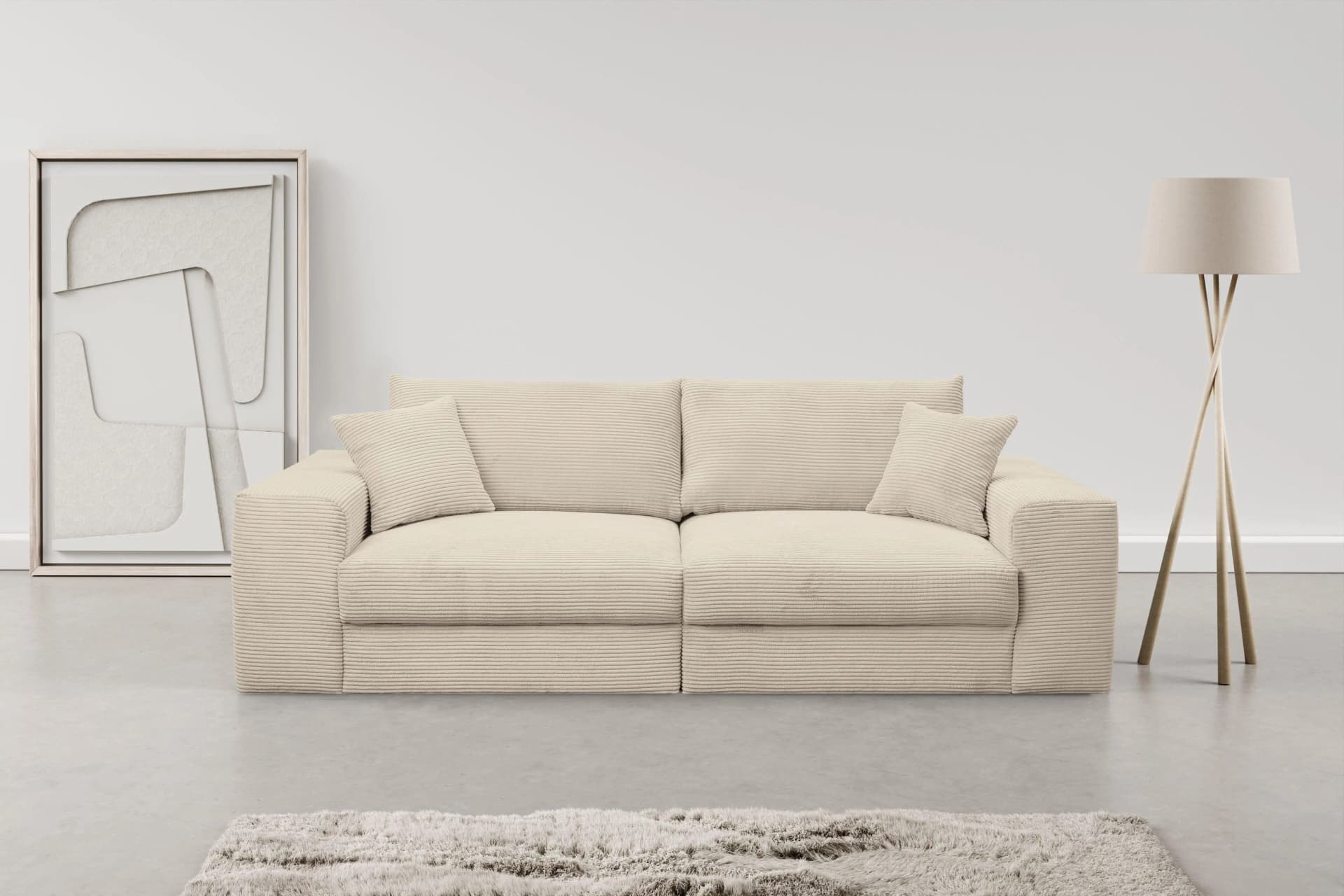 WERK2 Rozzana Mega Sofa Beige 3-Sitzer mit losen Rückenkissen