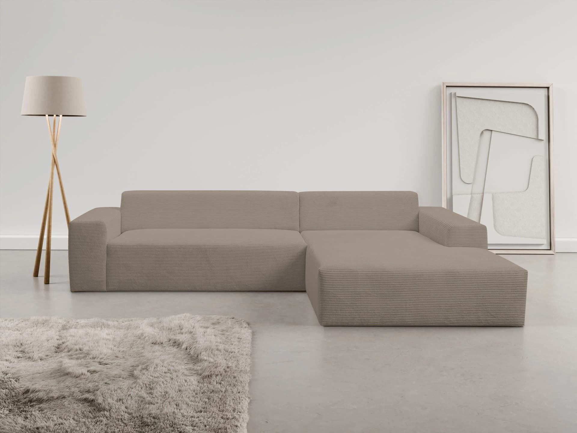 WERK2 Ecksofa Zeus-XL L-Form mit Ottomane Beige Greige