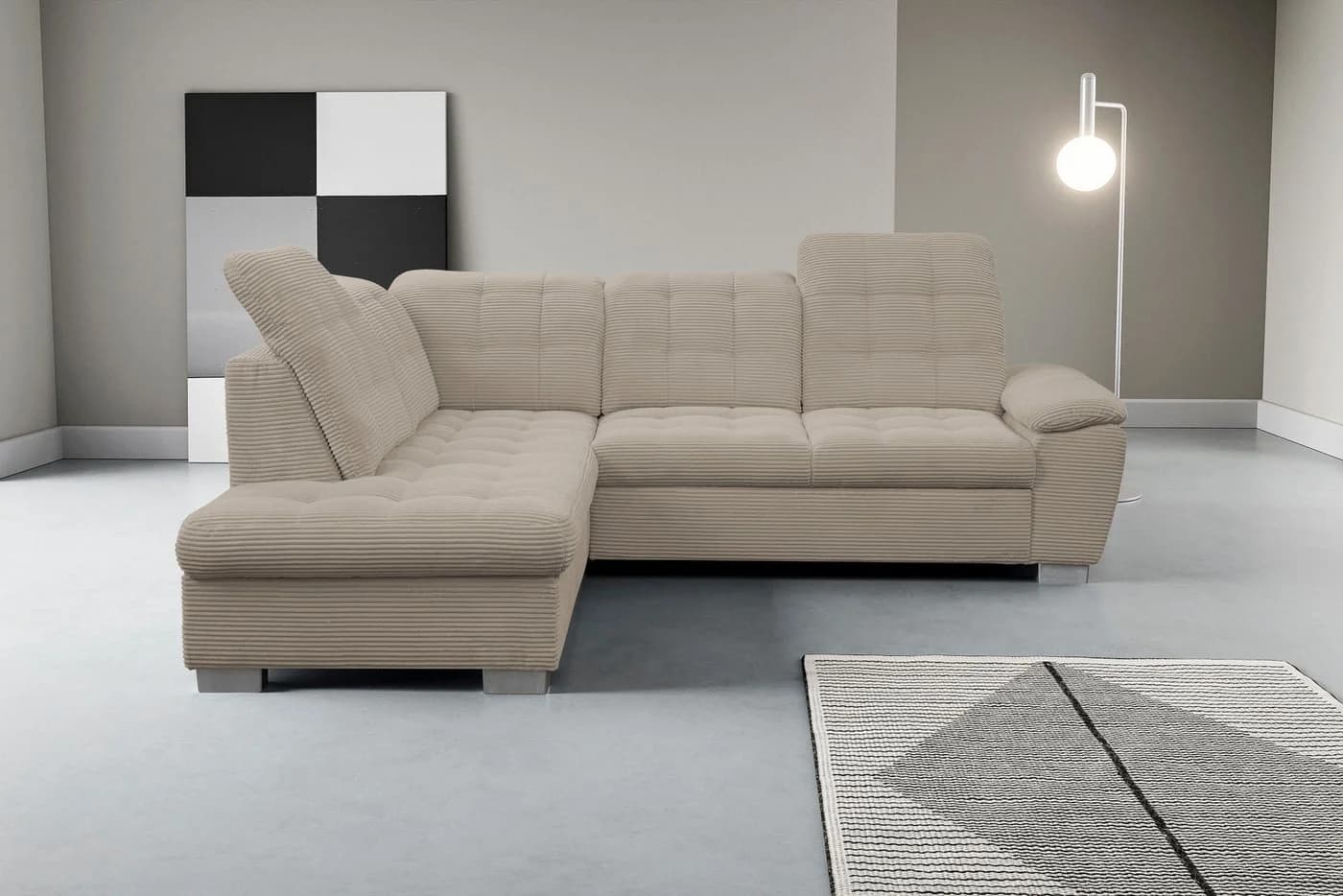 Ecksofa WERK2 "Bonny" inkl. Kopfteilverstellung, Bettfunktion, Stauraum, 265 cm, beige - Bild 2