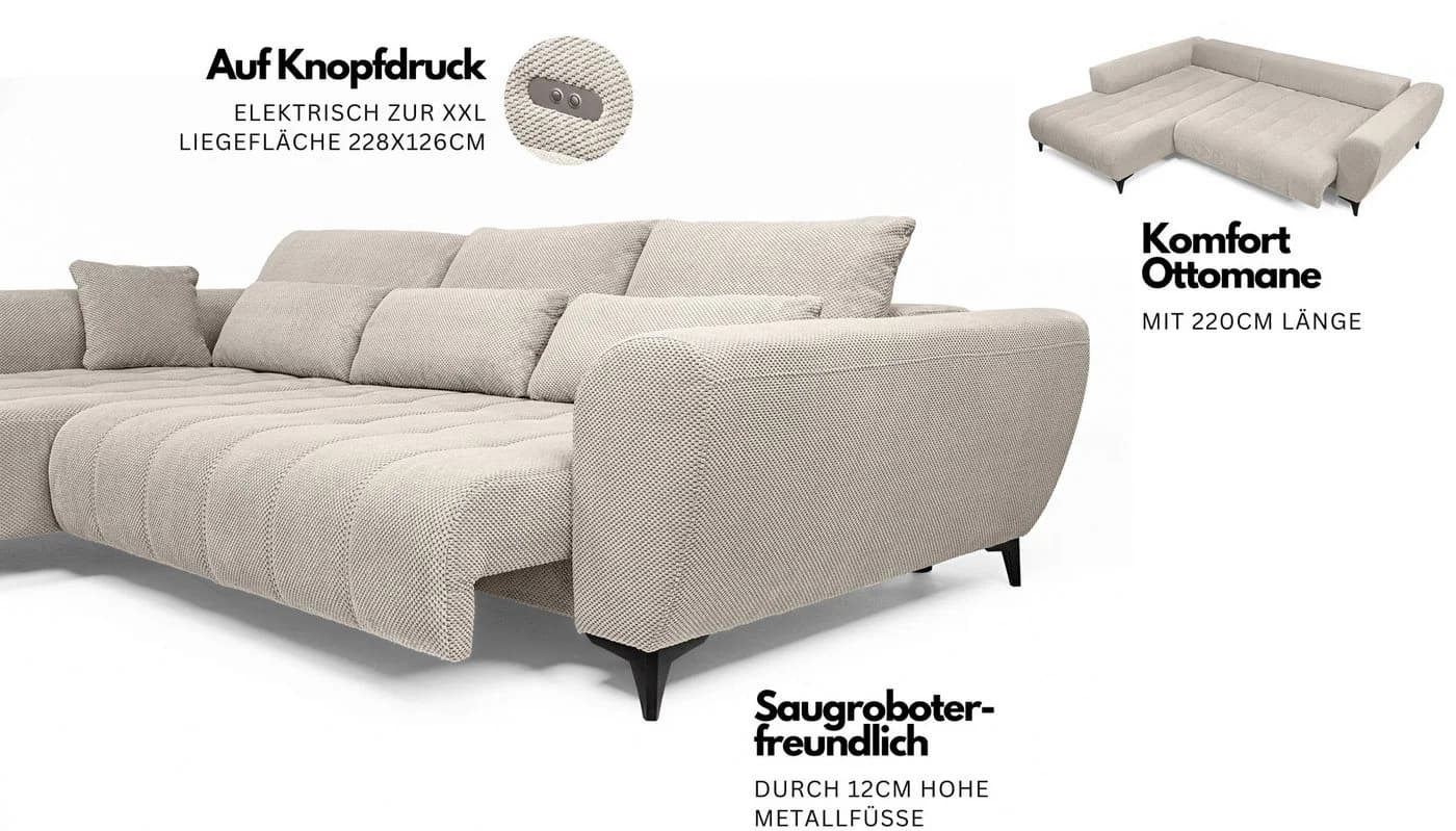 WERK2 Ecksofa Garay XXL-Liegefläche Elektrisch Ausziehbar - Bild 3