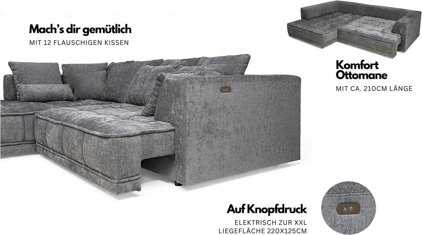 Ecksofa WERK2 Tiga Komfortsofa mit elektrischer Auszugsfunktion, grau - Bild 3