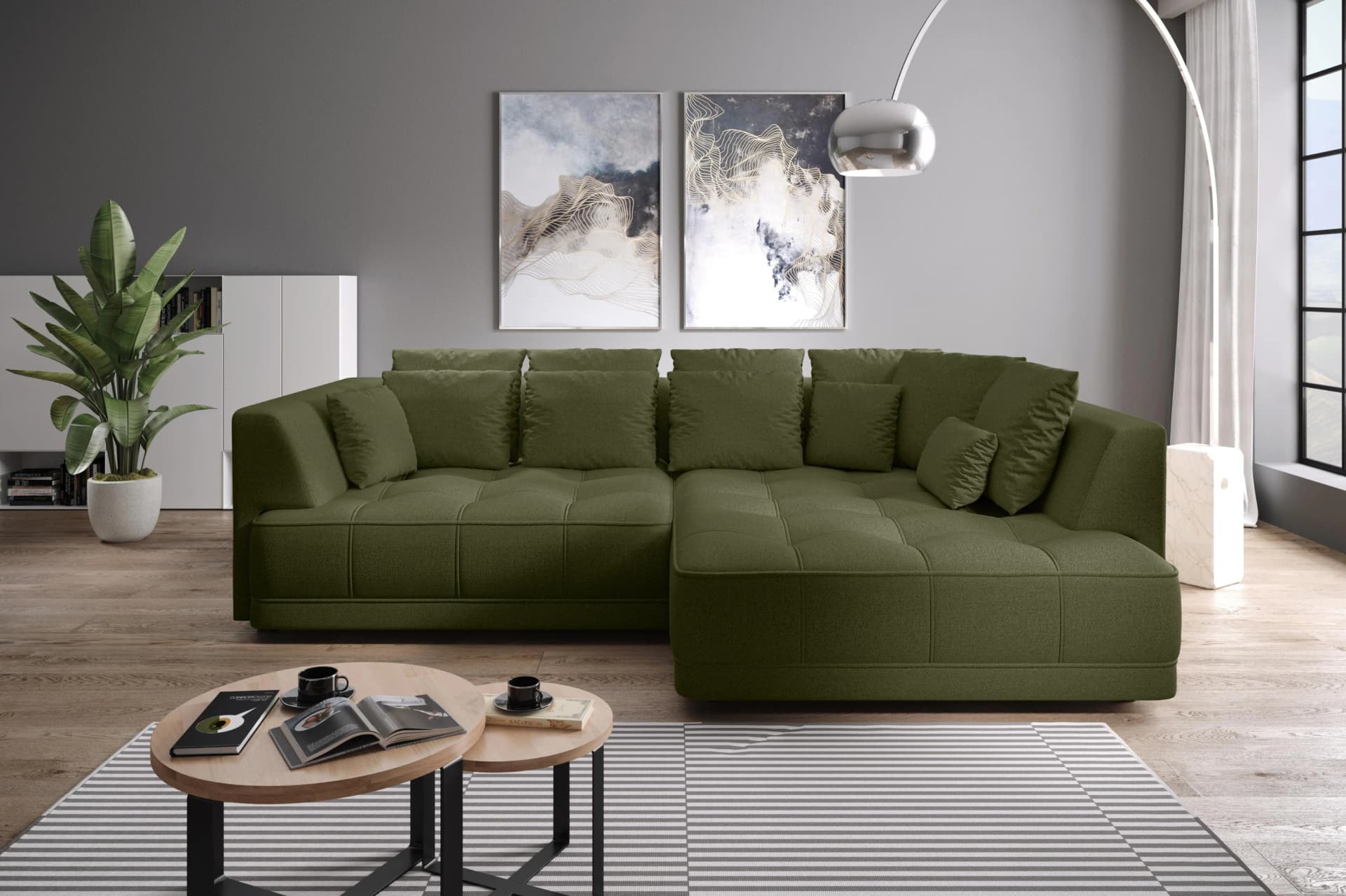 Ecksofa WERK2 Tiga Komfortsofa mit elektrischer Auszugsfunktion, grün