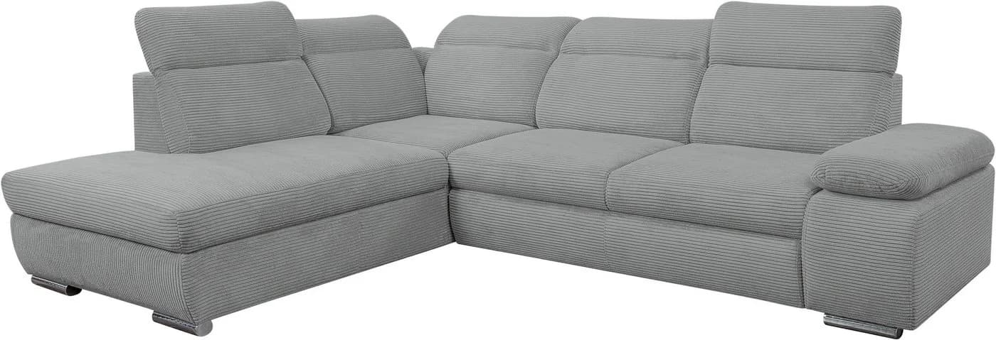 Ecksofa WERK2 Alicante Cord Grau mit Bettkasten & verstellbaren Kopfstützen - Bild 4