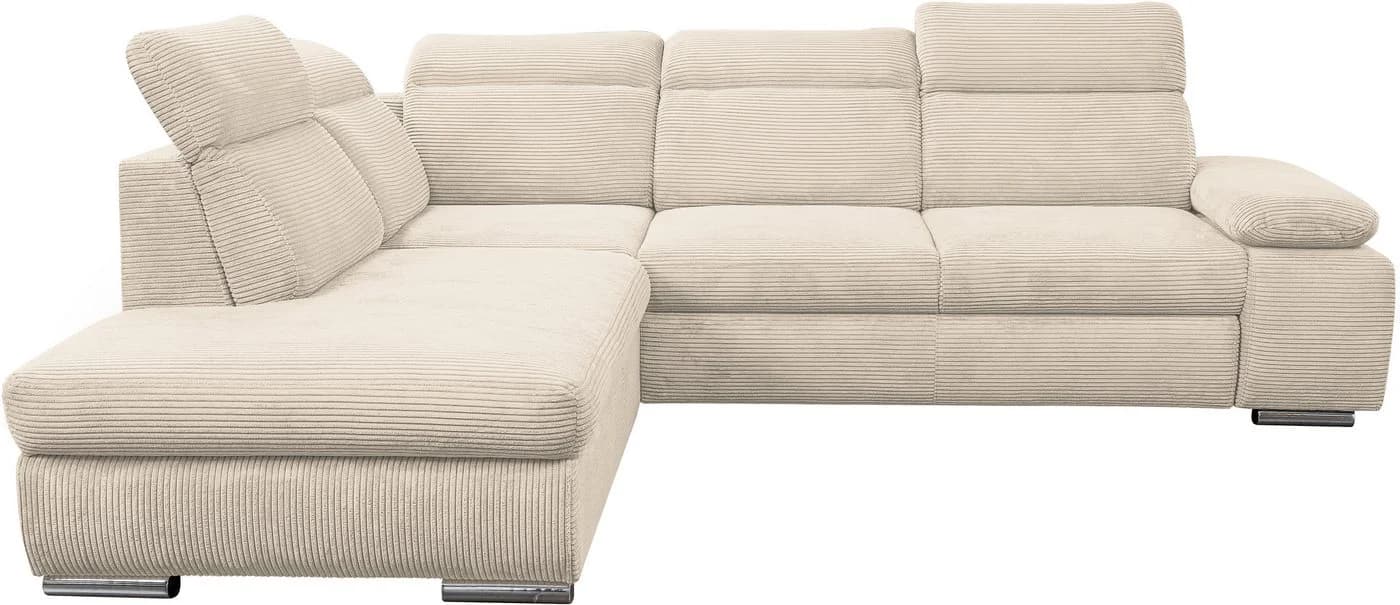 Ecksofa WERK2 Alicante Cord Bettfunktion Bettkasten 280cm L-Form Natur