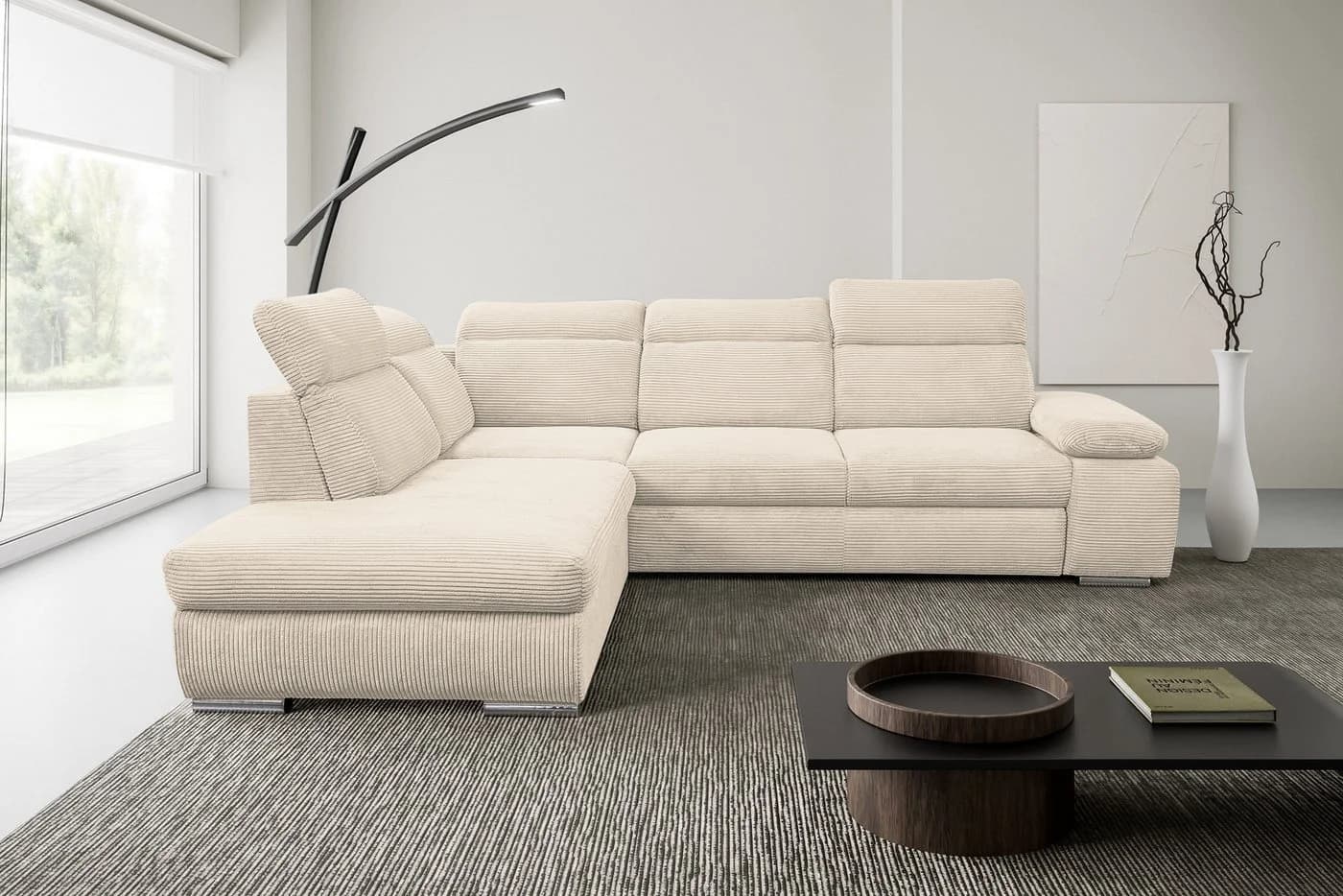 Ecksofa WERK2 Alicante Cord Bettfunktion Bettkasten 280cm L-Form Natur - Bild 2