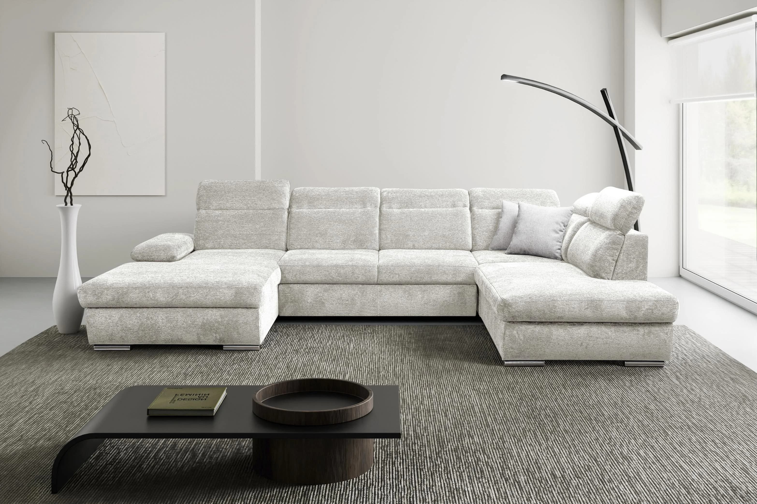 Wohnlandschaft WERK2 Cordoba U-Form mit Bettkasten und Schlaffunktion