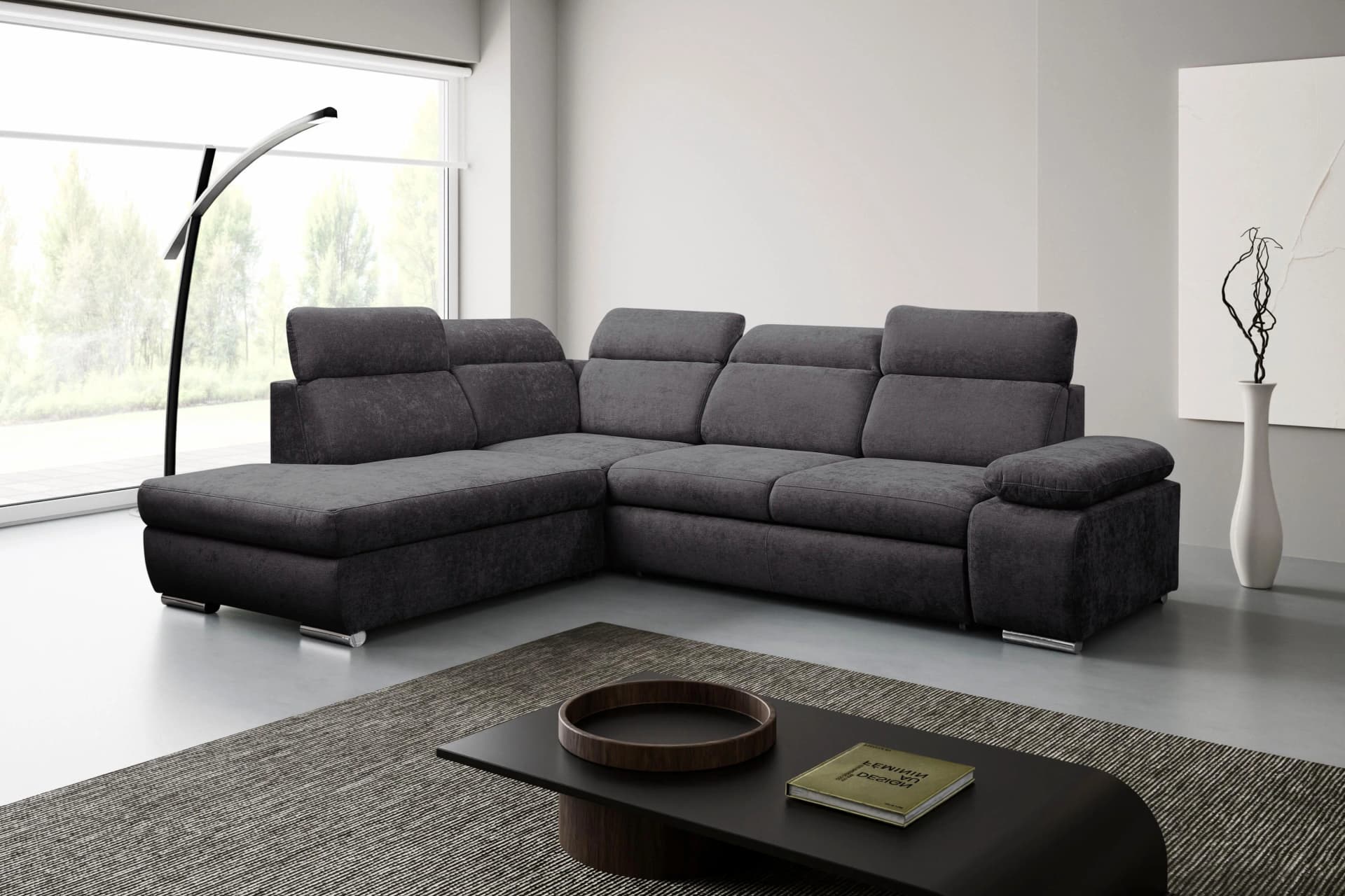 Ecksofa WERK2 Alicante Cord L-Form anthrazit mit Bettfunktion