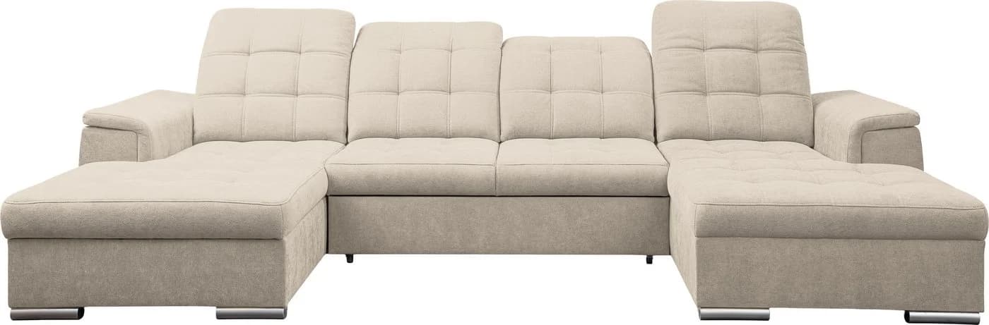 Wohnlandschaft WERK2 Napoli Beige mit verstellbaren Kopfteilen und Schlaffunktion
