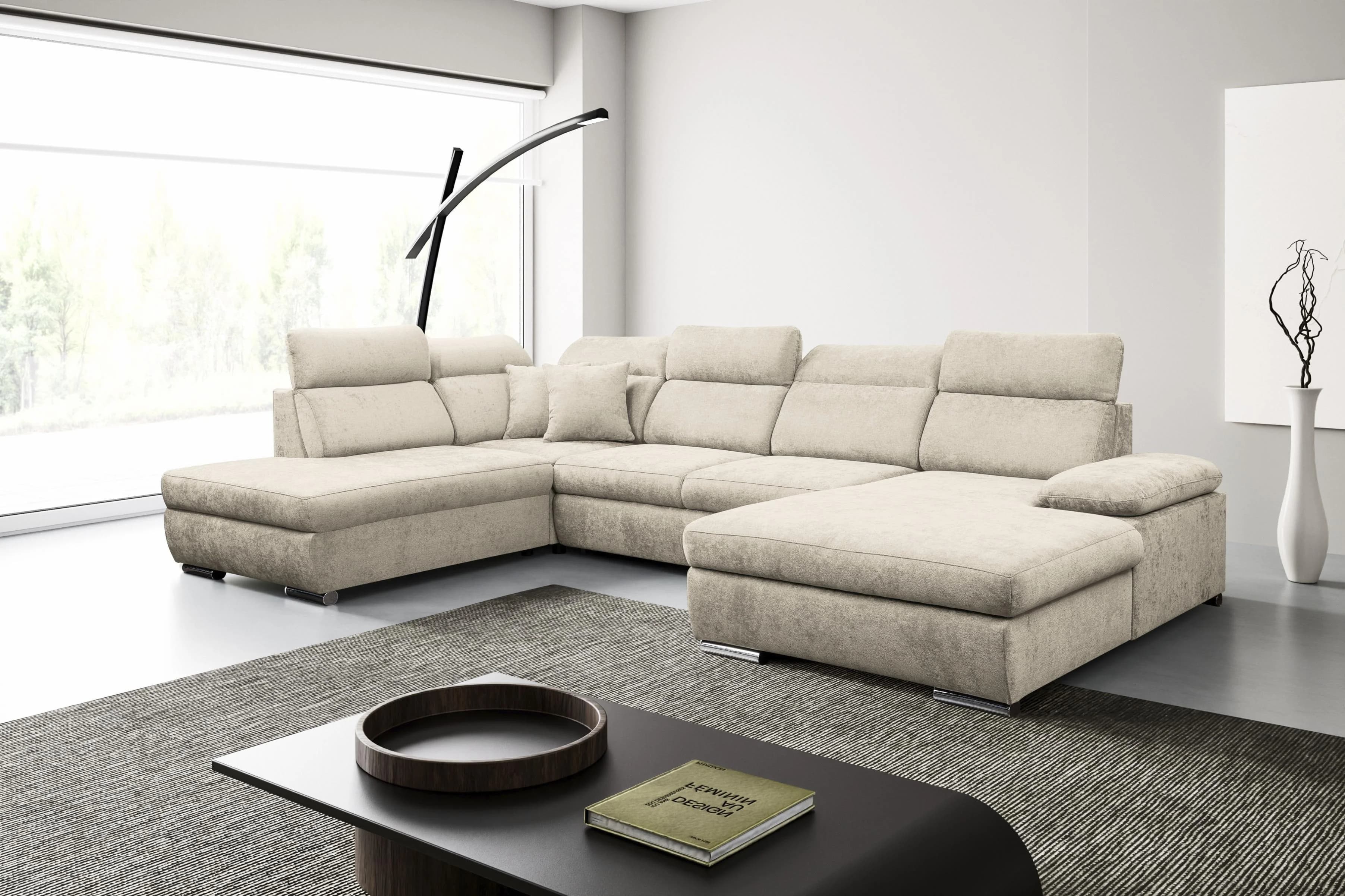WERK2 Wohnlandschaft Cordoba Beige mit Schlaffunktion und Bettkasten
