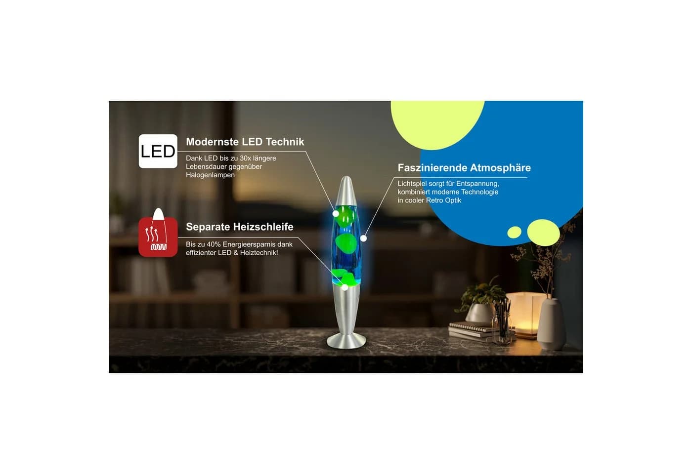 BLULAXA LED Lavalampe Retro Design Gelb/Blau