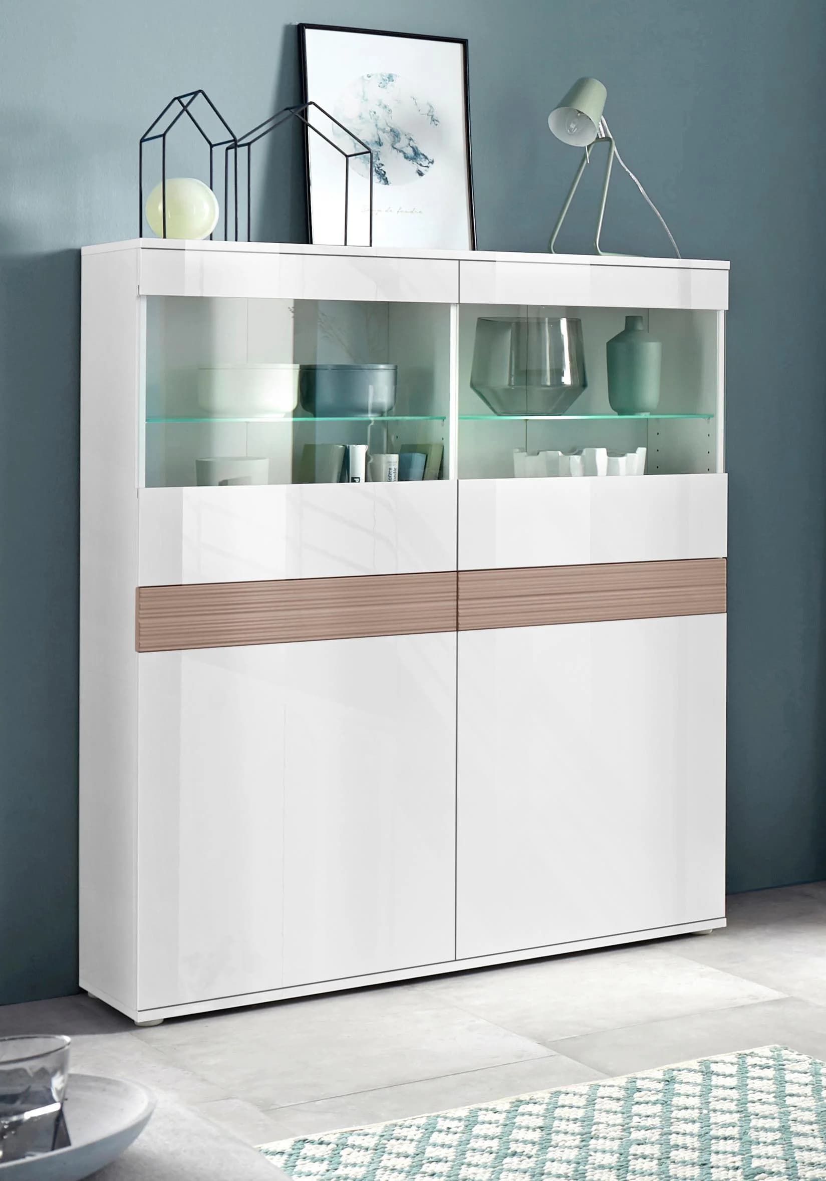 BORCHARDT MÖBEL Vitrine Florenz Weiß Hochglanz mit Riffeloptik