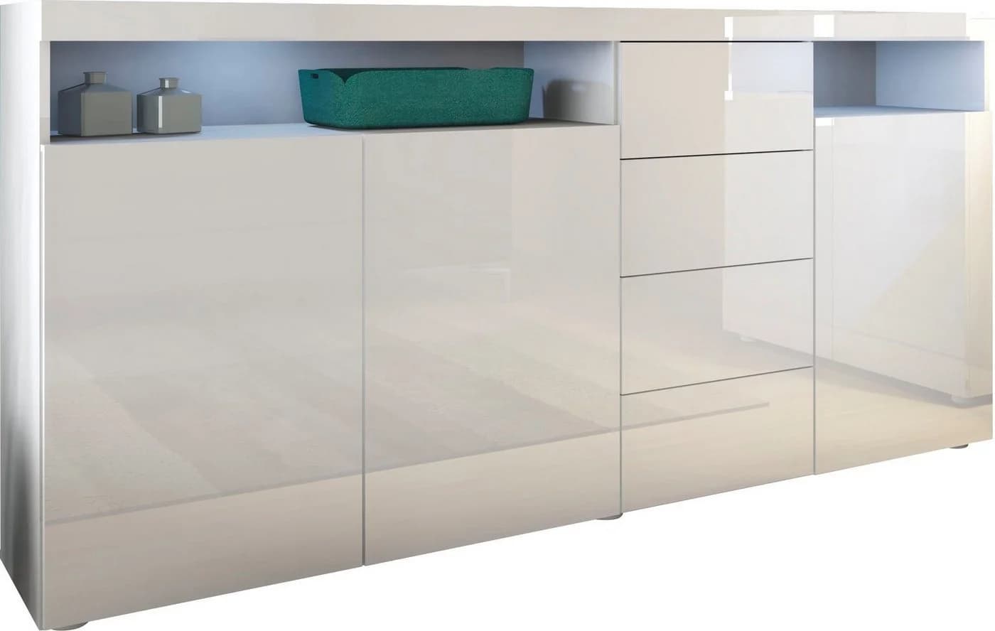 BORCHARDT MÖBEL Highboard Kapstadt Weiß Glänzend Push-to-open