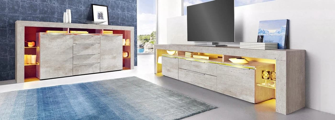 BORCHARDT MÖBEL Sideboard Lima Grau Beton-Optik mit Metallgriffen