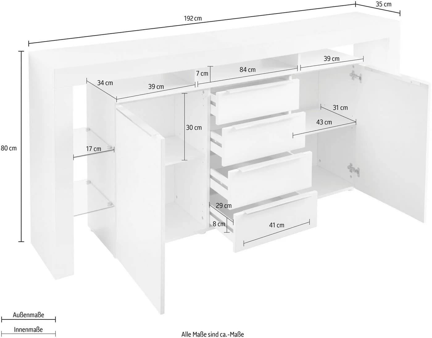 BORCHARDT MÖBEL Sideboard Lima Grau Beton-Optik mit Metallgriffen - Bild 4