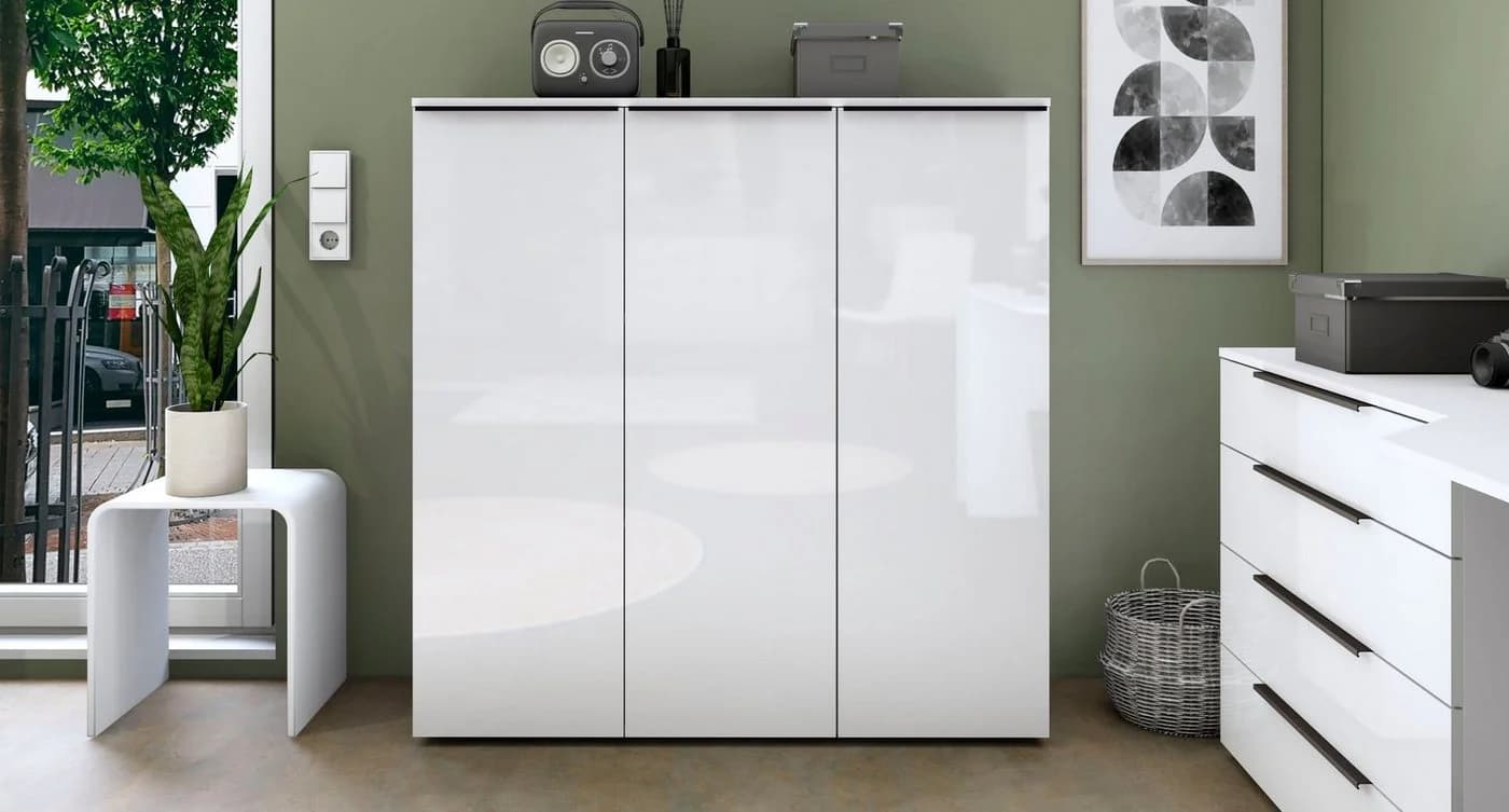 borchardt Möbel Aktenschrank Tom Weiß Hochglanz Aluminiumgriffe