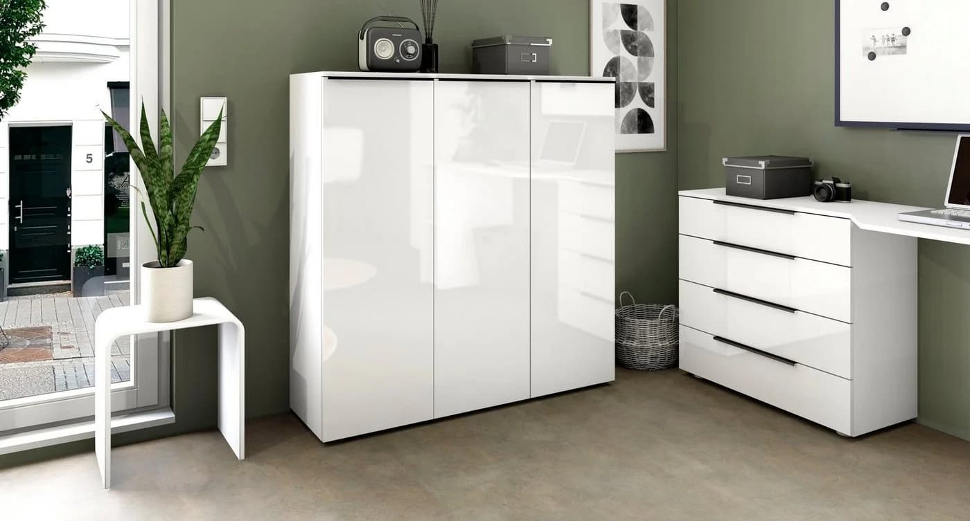 borchardt Möbel Aktenschrank Tom Weiß Hochglanz Aluminiumgriffe - Bild 3