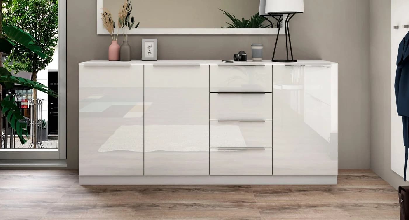 Borchardt Möbel Highboard Oliva Weiß Hochglanz Sideboard