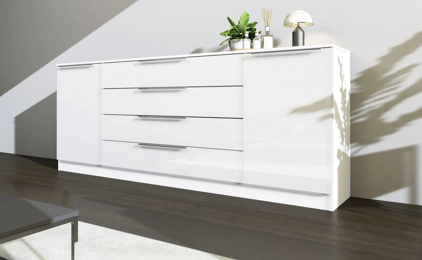 Borchardt Möbel Kommode Oliva Weiß Matt/Hochglanz mit 4 Schubkästen - Bild 2