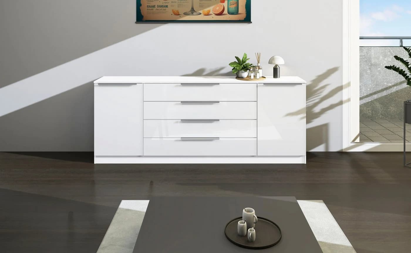 Borchardt Möbel Kommode Oliva Weiß Matt/Hochglanz mit 4 Schubkästen - Bild 4