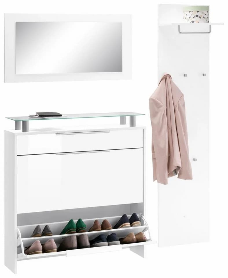 Garderoben-Set Oliva 3-tlg. Weiß Hochglanz mit Schuhschrank - Bild 2