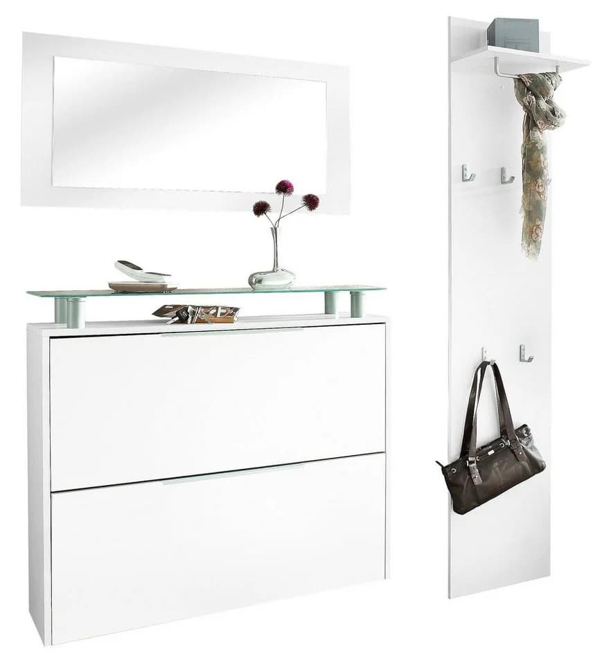 Garderoben-Set Rena mit Schuhschrank, Paneel und Spiegel weiß - Bild 2