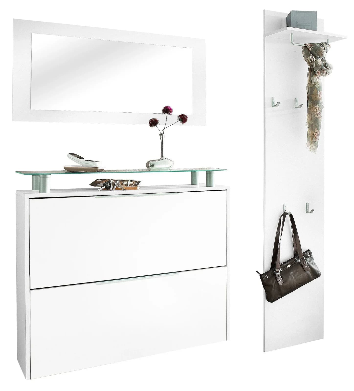 Garderoben-Set Rena mit Schuhschrank, Paneel und Spiegel weiß - Bild 4