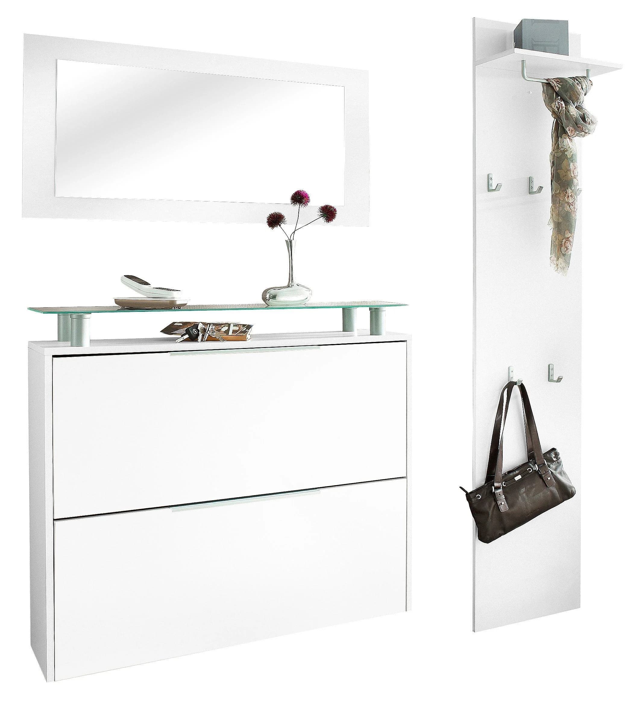 Garderoben-Set Rena mit Schuhschrank, Paneel und Spiegel weiß - Bild 4