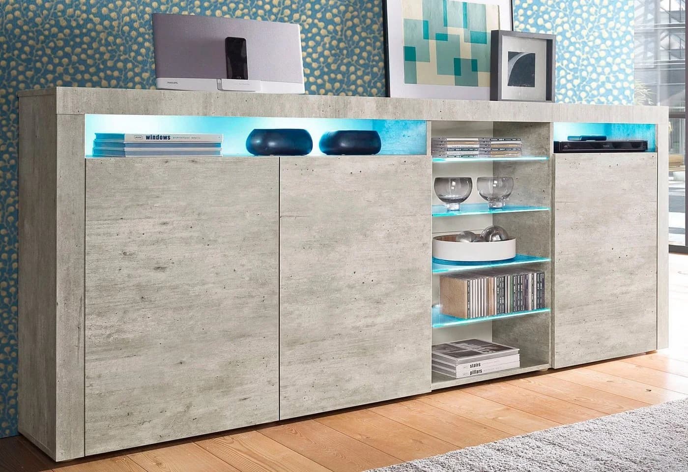 BORCHARDT MÖBEL Highboard Santa Fe Grau Beton-Optik Push-to-Open - Bild 2