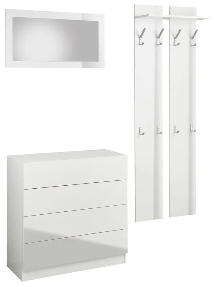 Borchardt Möbel Vaasa 3 Garderoben-Set Weiß Hochglanz Push-to-Open - Bild 2