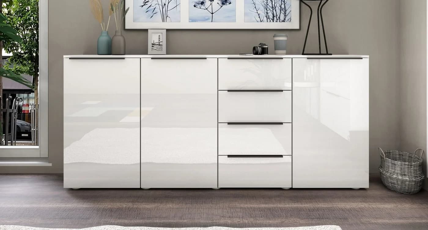 Highboard BORCHARDT MÖBEL Tom Weiß Hochglanz 200 cm