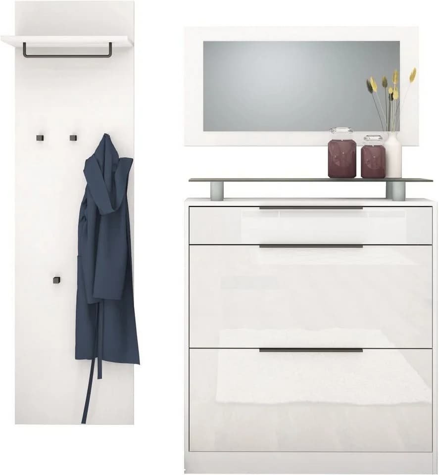 Garderoben-Set BORCHARDT MÖBEL Tom Weiß mit Spiegel und Schuhschrank