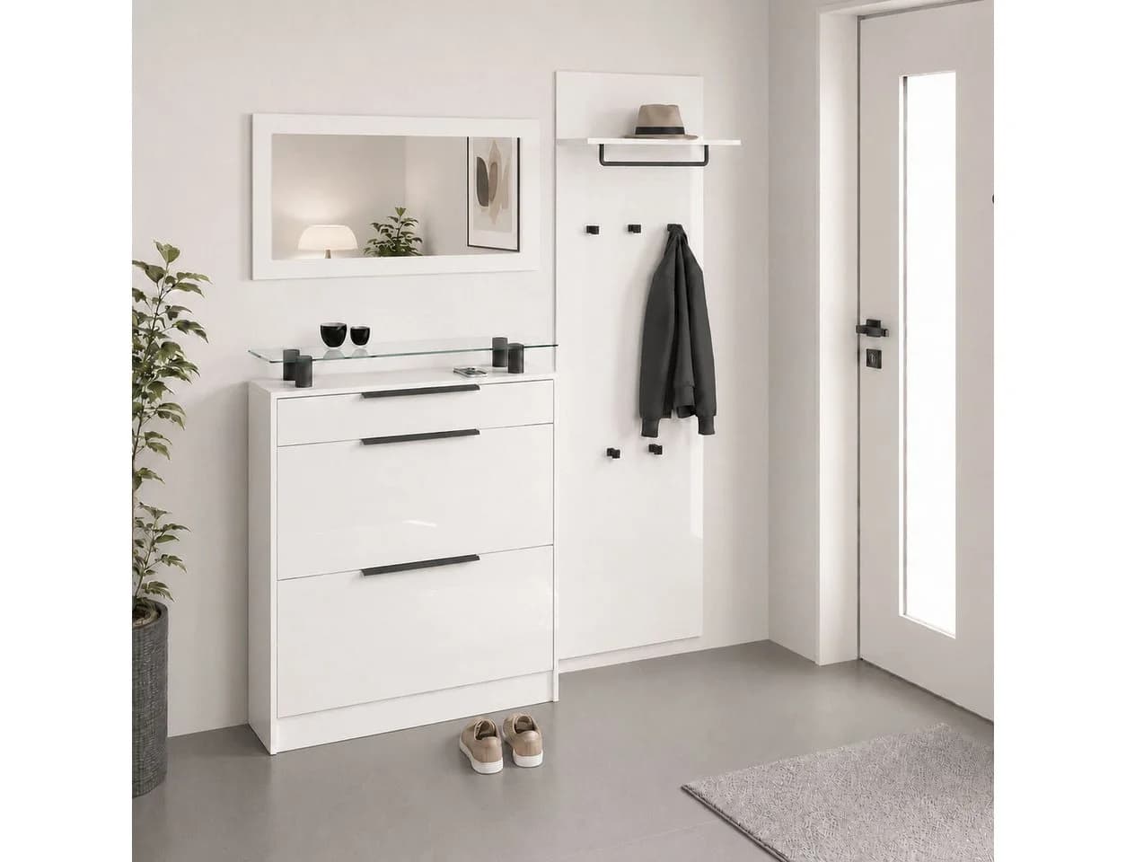 Garderoben-Set BORCHARDT MÖBEL Tom Weiß mit Spiegel und Schuhschrank - Bild 2