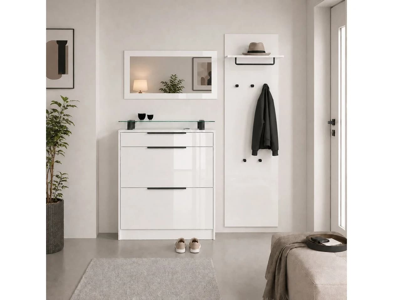 Garderoben-Set BORCHARDT MÖBEL Tom Weiß mit Spiegel und Schuhschrank - Bild 3
