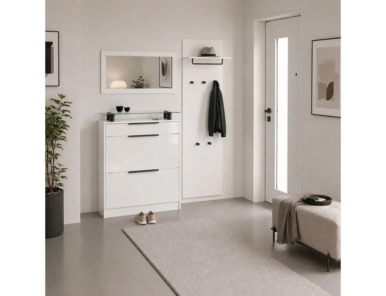Garderoben-Set BORCHARDT MÖBEL Tom Weiß mit Spiegel und Schuhschrank - Bild 4